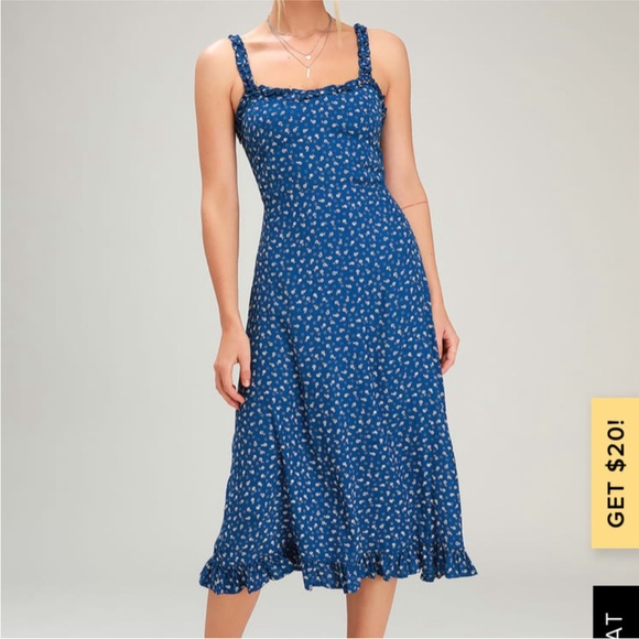 Faithful the Brand Blue Noemie ruffle slip dress XS (Lulus) - Picture 3 of 9